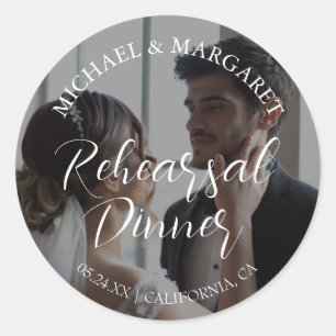 Simple Elegant Rehearsal Dinner Wedding Photo Classic Round Sticker