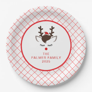 Simple Elegant Reindeer Christmas Family Name Paper Plate
