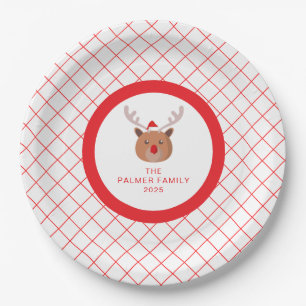 Simple Elegant Reindeer Christmas Family Name Paper Plate