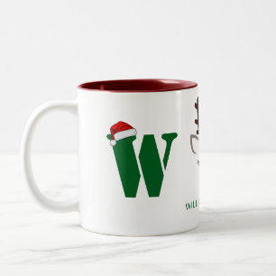 Simple Elegant Reindeer Christmas Family Name Two-Tone Coffee Mug