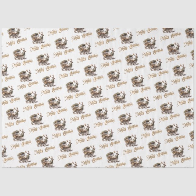 Simple elegant Reindeer sleigh neutral earthy Tissue Paper (Front)