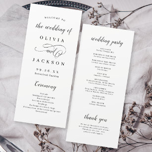 Simple elegant romantic script wedding programme