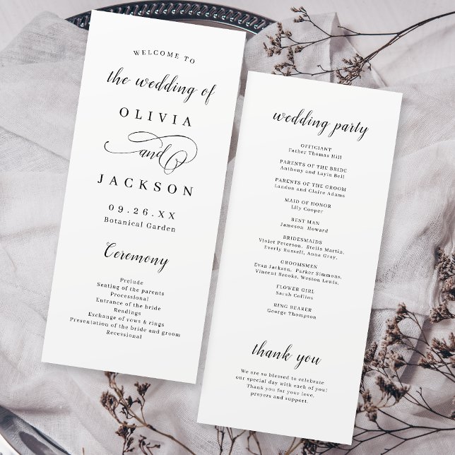 Simple elegant romantic script wedding programme (Simple elegant romantic script wedding program)