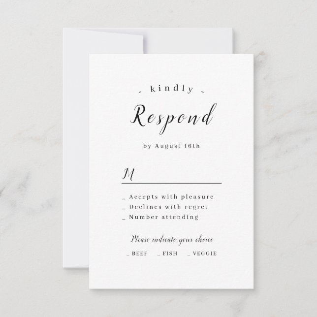 Simple elegant romantic script wedding RSVP card (Front)