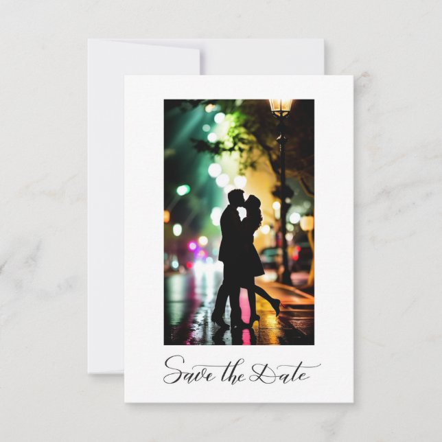Simple Elegant Romantic Text Photo Black Script  Save The Date (Front)