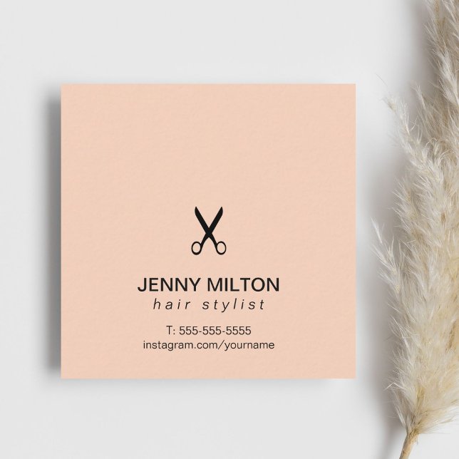 Simple Elegant Rose Black Scissor Hair Stylist Square Business Card (Creator Uploaded)