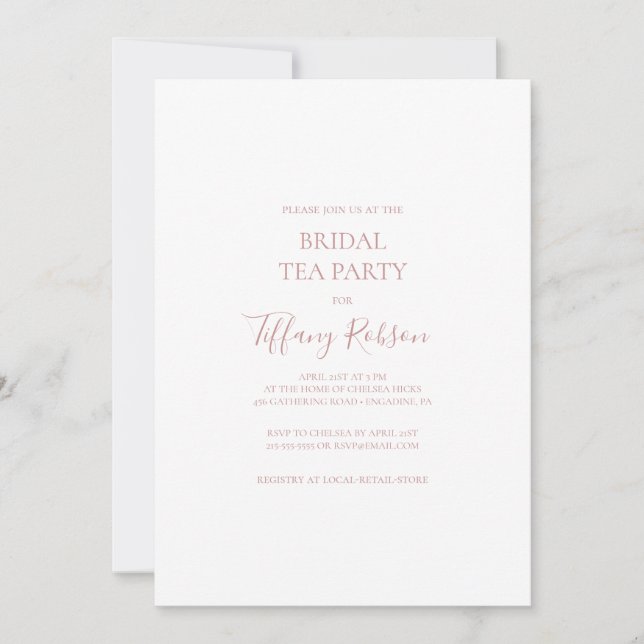 Simple Elegant Rose Gold Bridal Tea Party Invitation (Front)
