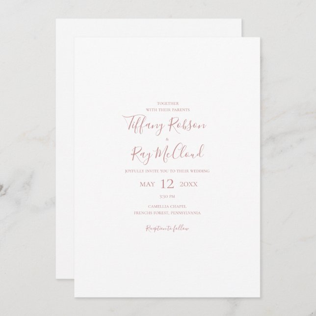 Simple Elegant Rose Gold Casual Wedding Invitation (Front/Back)