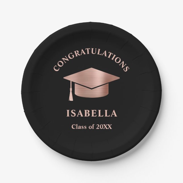 Simple Elegant Rose Gold Custom Graduation Paper Plate (Front)