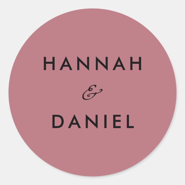 Simple Elegant Rose Gold Custom Names Wedding Classic Round Sticker (Front)