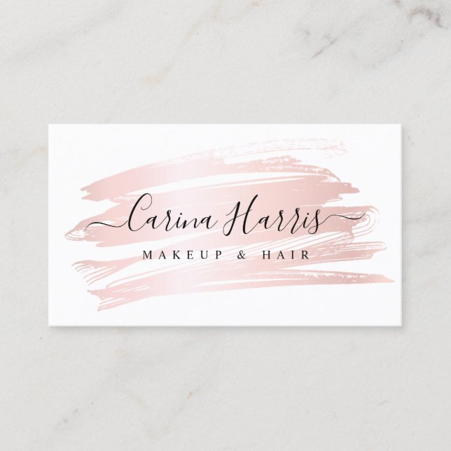 Simple Elegant Rose Gold Foil Hair and Makeup Business Card (Front)
