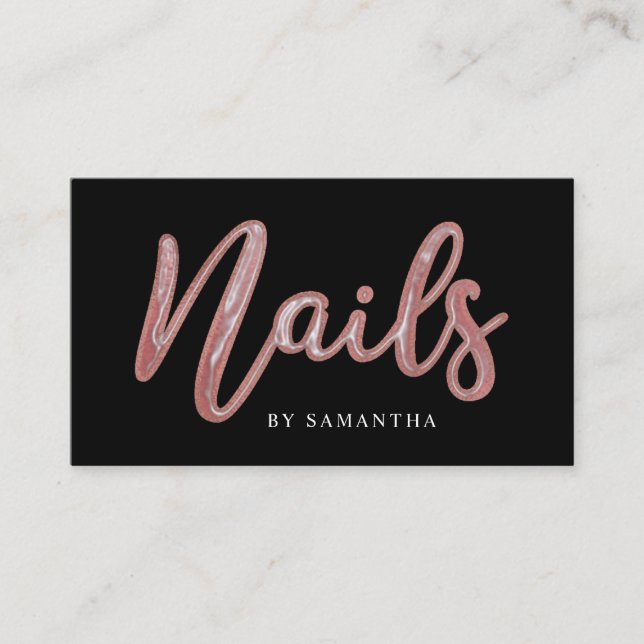 Simple Elegant Rose Gold Foil Nails Business Card (Front)