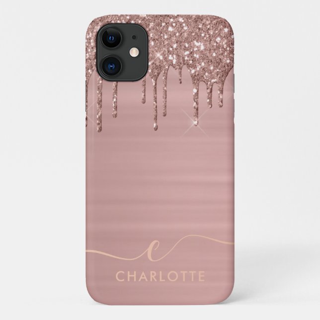 Simple Elegant Rose Gold Glitter Drip Custom Name  Case-Mate iPhone Case (Back)