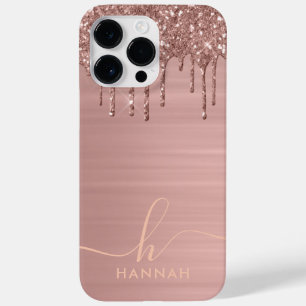 Simple Elegant Rose Gold Glitter Drip Custom Name  Case-Mate iPhone 14 Pro Max Case
