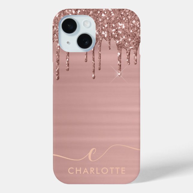 Simple Elegant Rose Gold Glitter Drip Custom Name  Case-Mate iPhone Case (Back)
