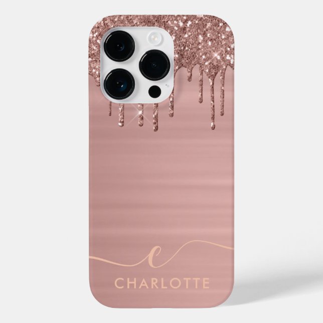 Simple Elegant Rose Gold Glitter Drip Custom Name  Case-Mate iPhone Case (Back)