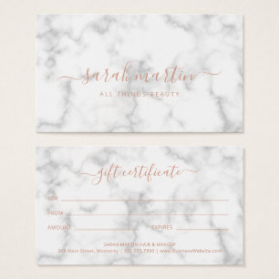 Simple Elegant Rose Gold Marble Gift Certificate