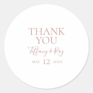 Simple Elegant Rose Gold Thank You Wedding Favour Classic Round Sticker