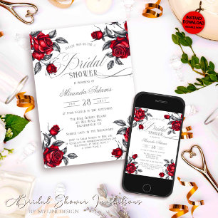 Simple Elegant Rose Tatoo Floral Bridal Shower Invitation