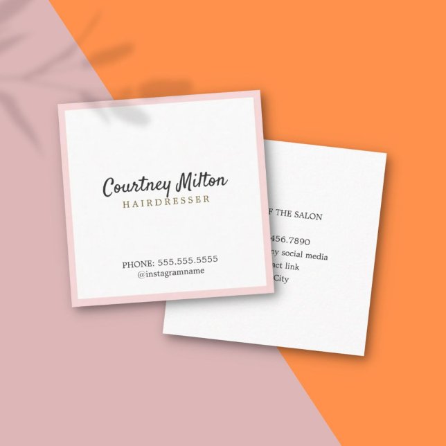 Simple Elegant Rose White Hairdresser Square Business Card (Creator Uploaded)