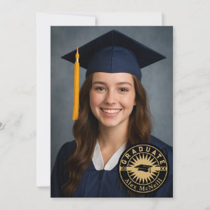 Simple Elegant Round Emblem & Photo Graduation Invitation