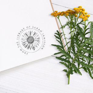 Simple Elegant Round Sunflower Book  Rubber Stamp