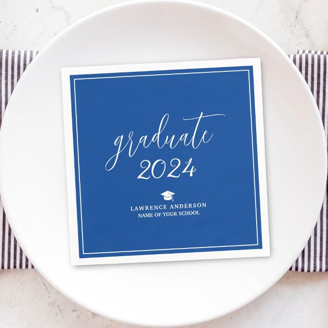 Simple Elegant Royal Blue Graduate 2024 Graduation Napkin (Creator Uploaded)