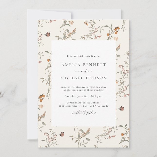 Simple Elegant Rustic Boho Floral Wedding Invitation (Front)