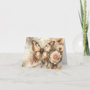 Simple Elegant Rustic Floral Butterfly Note Card