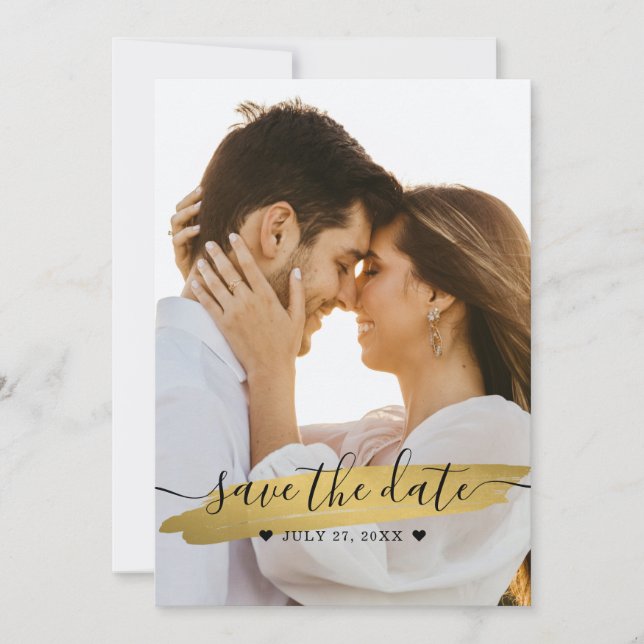 Simple Elegant Rustic Gold Save The Date Photo (Front)