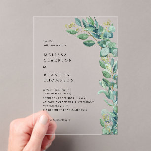 Simple Elegant Rustic Greenery Eucalyptus Wedding Acrylic Invitations