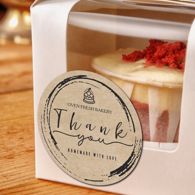Simple Elegant Rustic Kraft Bakery Thank You Classic Round Sticker (Creator Uploaded)