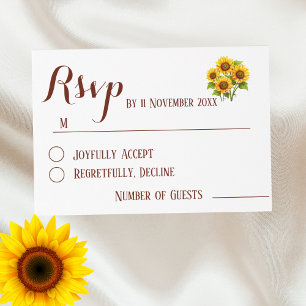 Simple Elegant Rustic Sunflower Wedding Rsvp Card