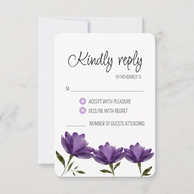 Simple elegant rustic watercolor purple RSVP (Front)