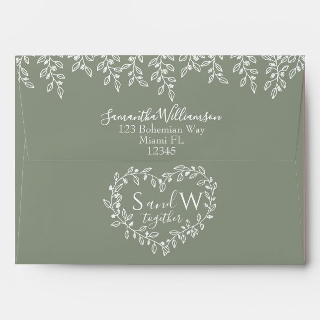 Simple Elegant Sage Green Boho Botanical Wedding Envelope (Back (Top Flap))