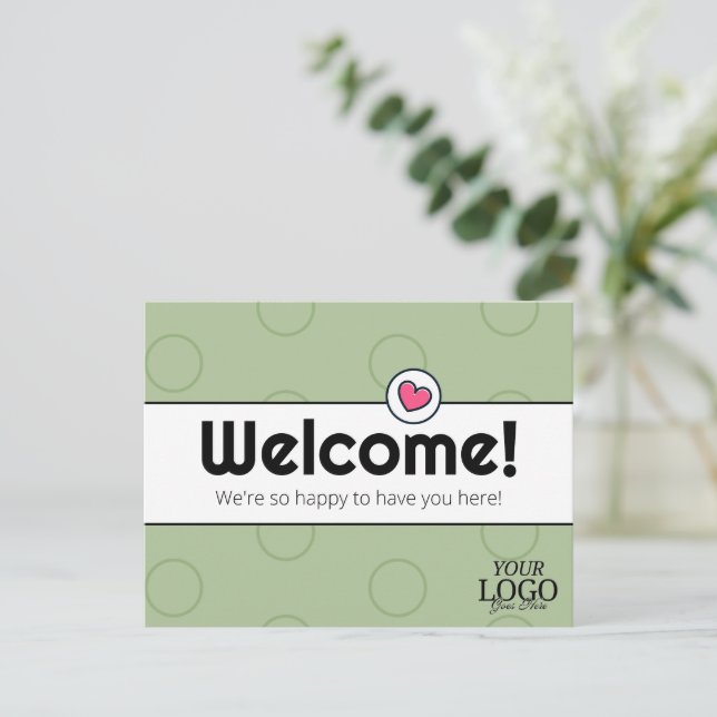 Simple Elegant Sage Green Business Welcome  Postcard (Standing Front)