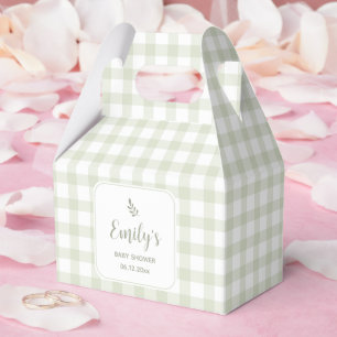 Simple Elegant Sage Green Gingham Baby Shower Favour Box
