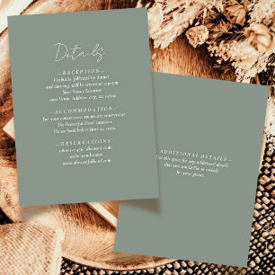 Simple Elegant Sage Green Neutral Wedding Detail Enclosure Card