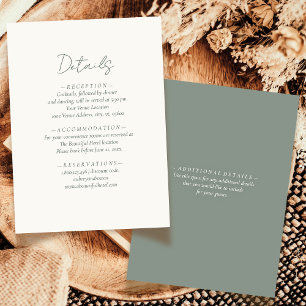 Simple Elegant Sage Green Neutral Wedding Detail Enclosure Card