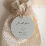 Simple elegant sage green wedding favour classic round sticker<br><div class="desc">Elegant simple minimalist sage green wedding favour thank you sticker featuring a classy stylish chic trendy calligraphy script.                      Easy to personalise with your details! Suitable for pine tree forest destination weddings.</div>