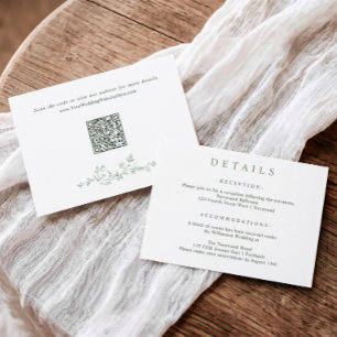 Simple Elegant Sage Green Wedding QR Code Enclosure Card