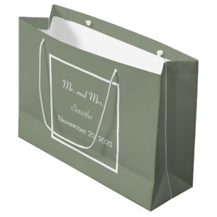 Simple Elegant Sage Green & White Wedding Large Gift Bag
