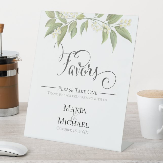 Simple Elegant Sage Leaves Wedding Greenery Pedestal Sign (In SItu)