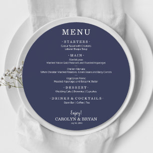 Simple Elegant Sapphire Blue Round Wedding Dinner Menu