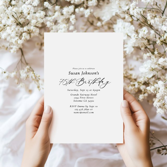 Simple Elegant Script 75th Birthday Party Invitation (Creator Uploaded)