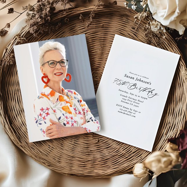 Simple Elegant Script 75th Birthday Party Photo Invitation (Creator Uploaded)