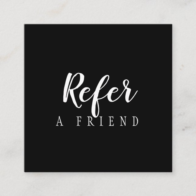 Simple Elegant Script Black and White Referral Card (Front)
