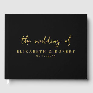 Simple Elegant Script Black Gold Wedding Guest Book