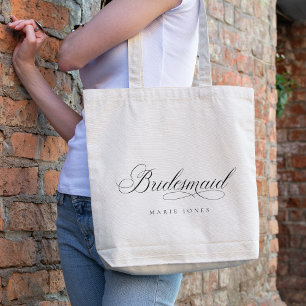 Simple Elegant Script Black & White Bridesmaid Tote Bag