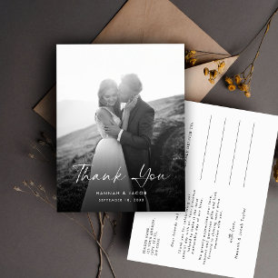 Simple Elegant Script Black White Photo Thank You Postcard